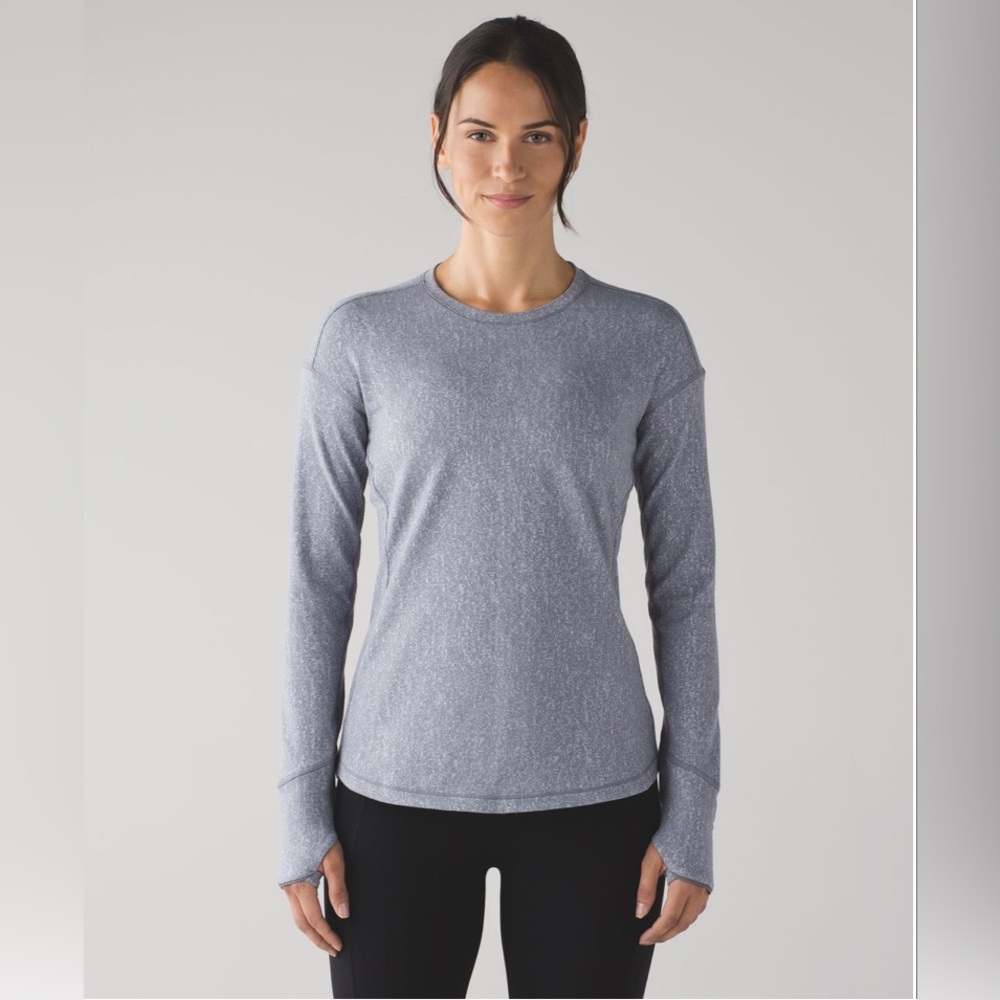 Lululemon Outrun Long Sleeve Running Luon Suited Jacquard Arctic Ice Grey PTP20”